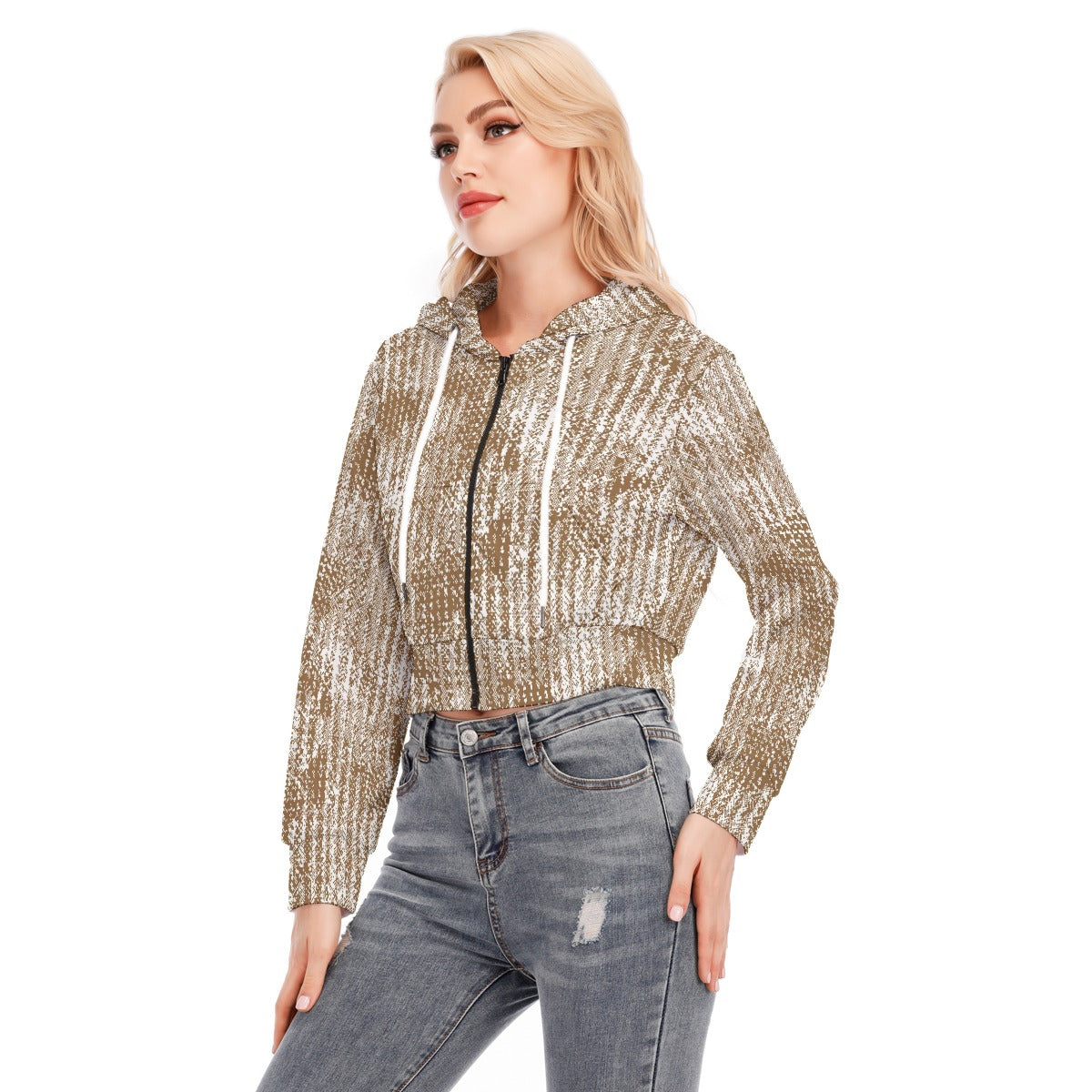 All-Over Print Women's Crop Top Hoodie With Zipper Closure