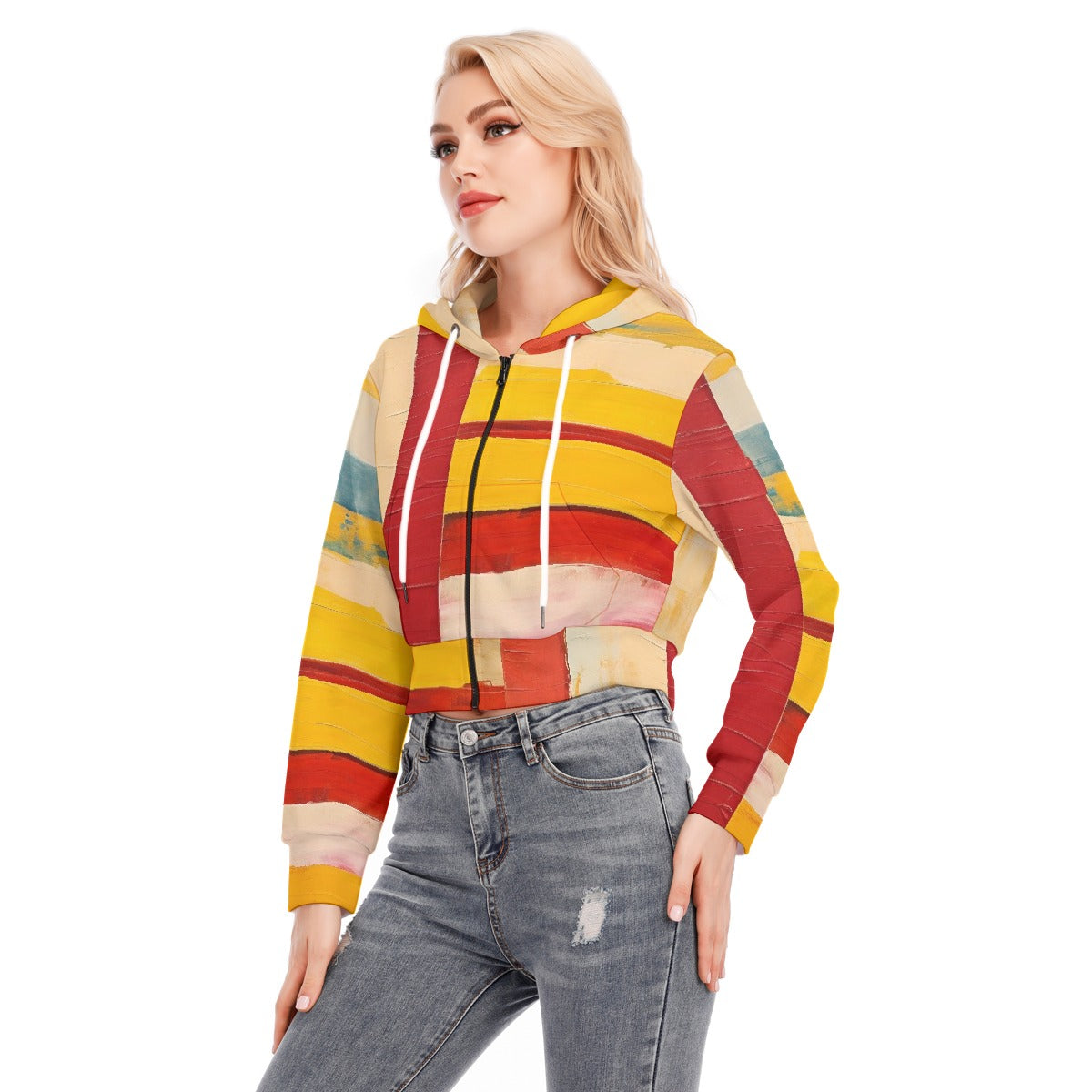 All-Over Print Women's Crop Top Hoodie With Zipper Closure