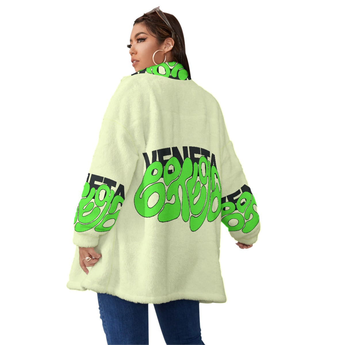 All-Over Print Unisex Borg Fleece Stand-up Collar Coat With Zipper Closure(Plus Size)