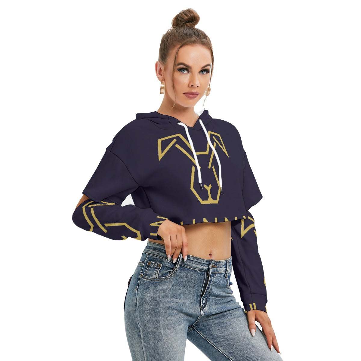 All-Over Print Women's Heavy Fleece Hoodie With Hollow Out Sleeve