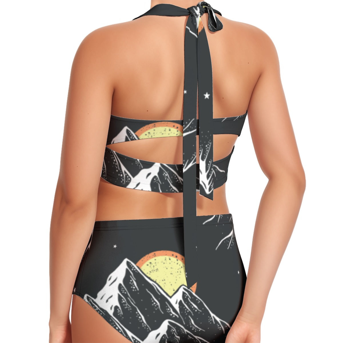 All-Over Print Women's Swimsuit Set With Halter