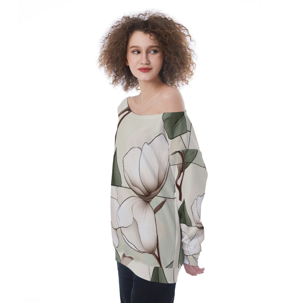All-Over Print Oversized Women's Off-Shoulder Sweatshirt