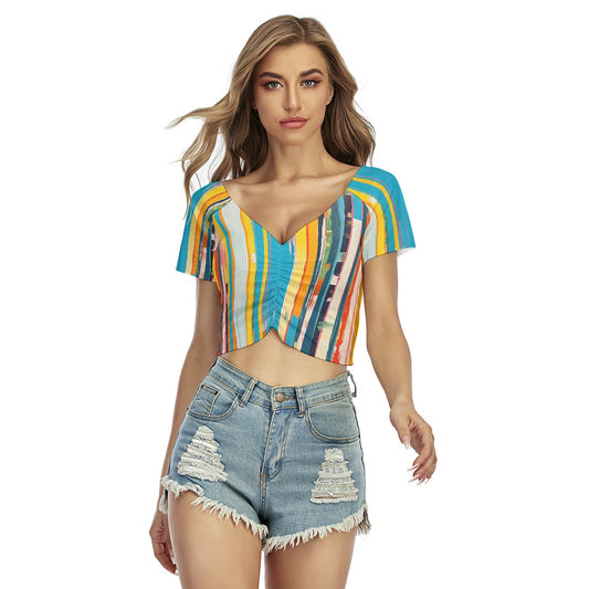 All-Over Print Women's Raglan Drawstring Front  Crop Tee