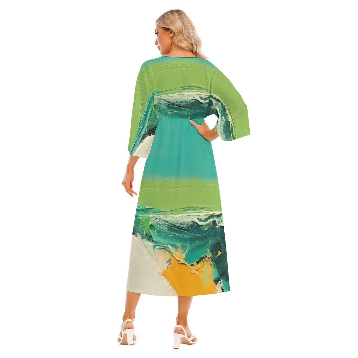 All-Over Print Women's Mid-Sleeve Long Dress