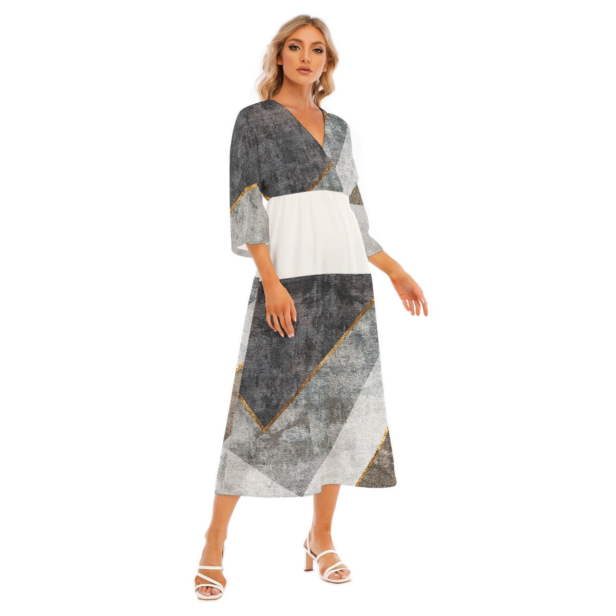 All-Over Print Women's Mid-Sleeve Long Dress