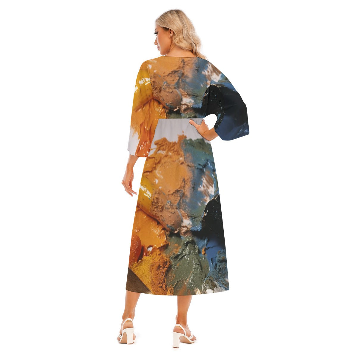 All-Over Print Women's Mid-Sleeve Long Dress