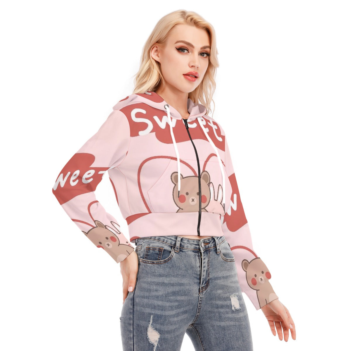 All-Over Print Women's Crop Top Hoodie With Zipper Closure