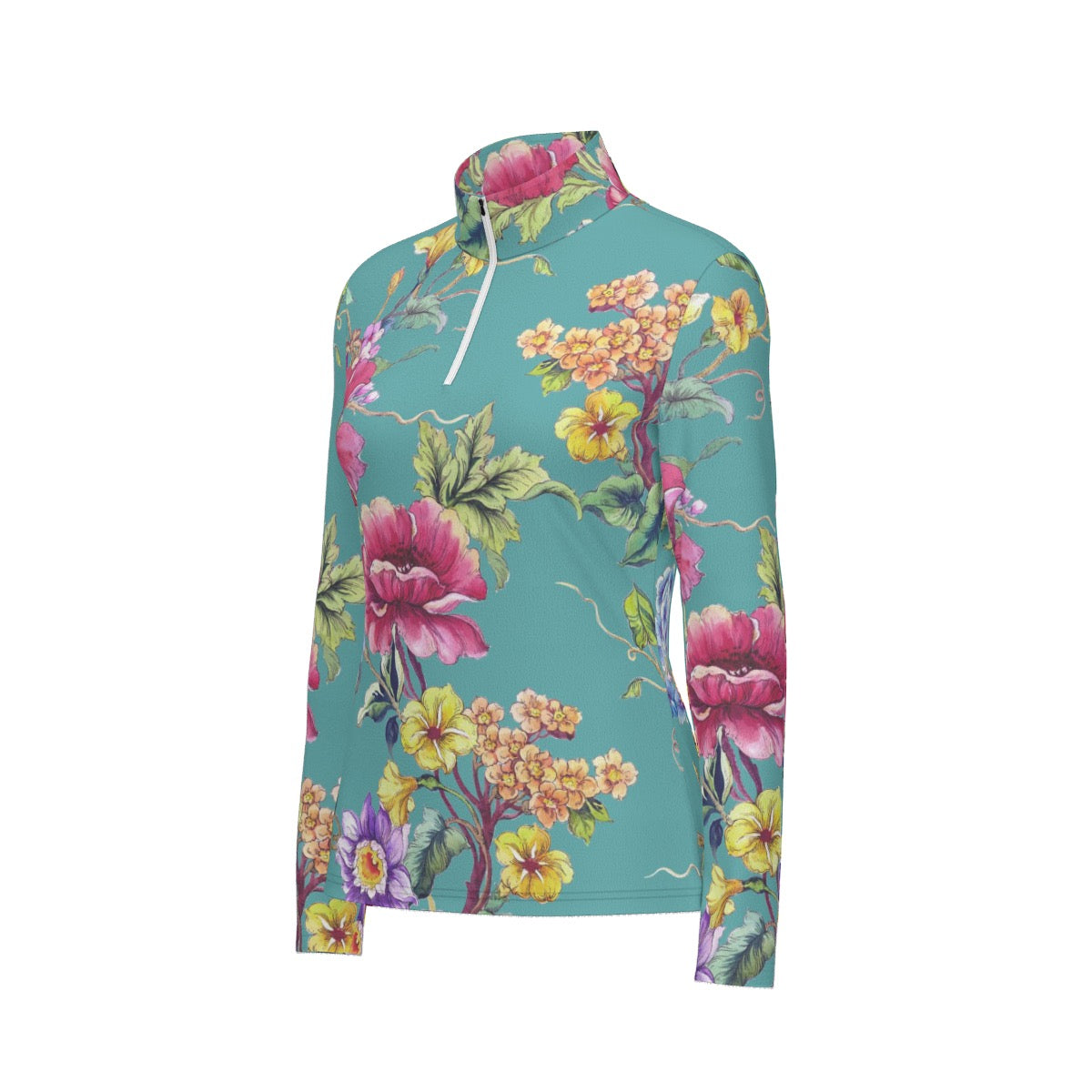 All-Over Print Women's Sports Collar Jersey With Long Sleeve