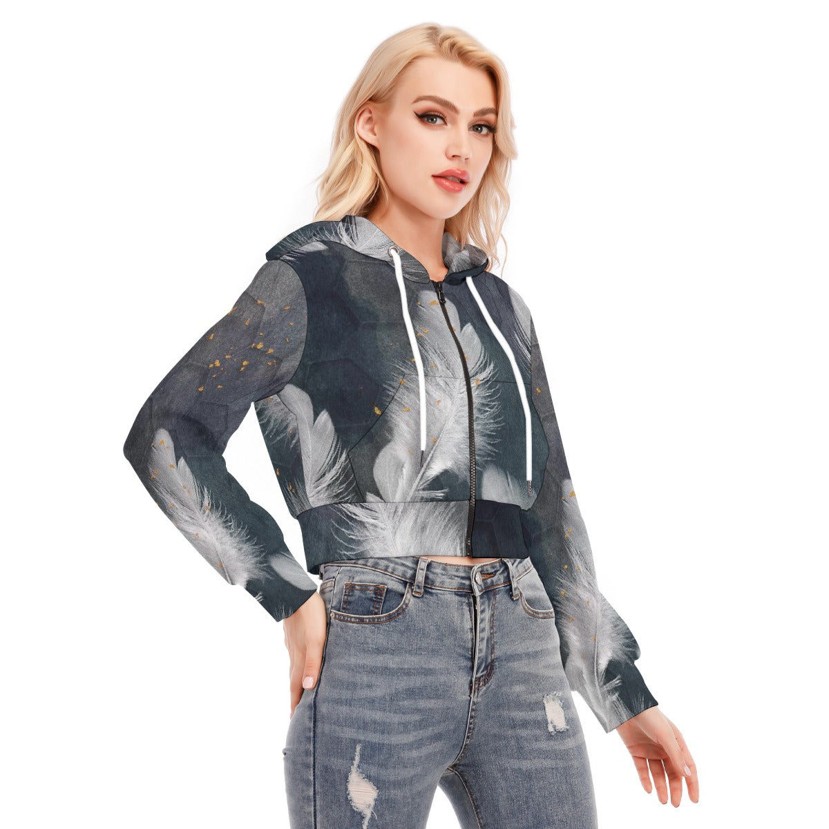 All-Over Print Women's Crop Top Hoodie With Zipper Closure