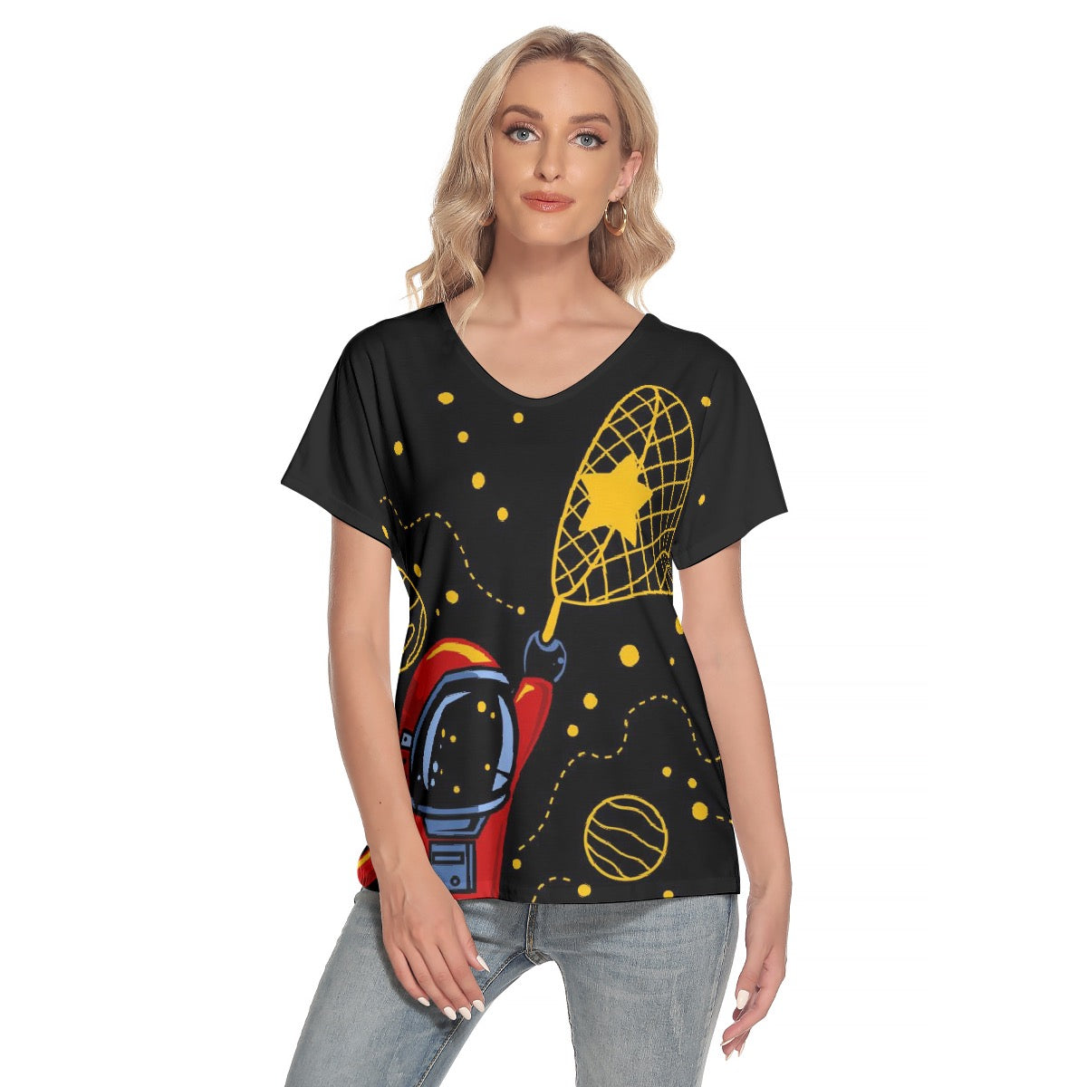 All-Over Print Women's Loose V-neck Short Sleeve T-shirt