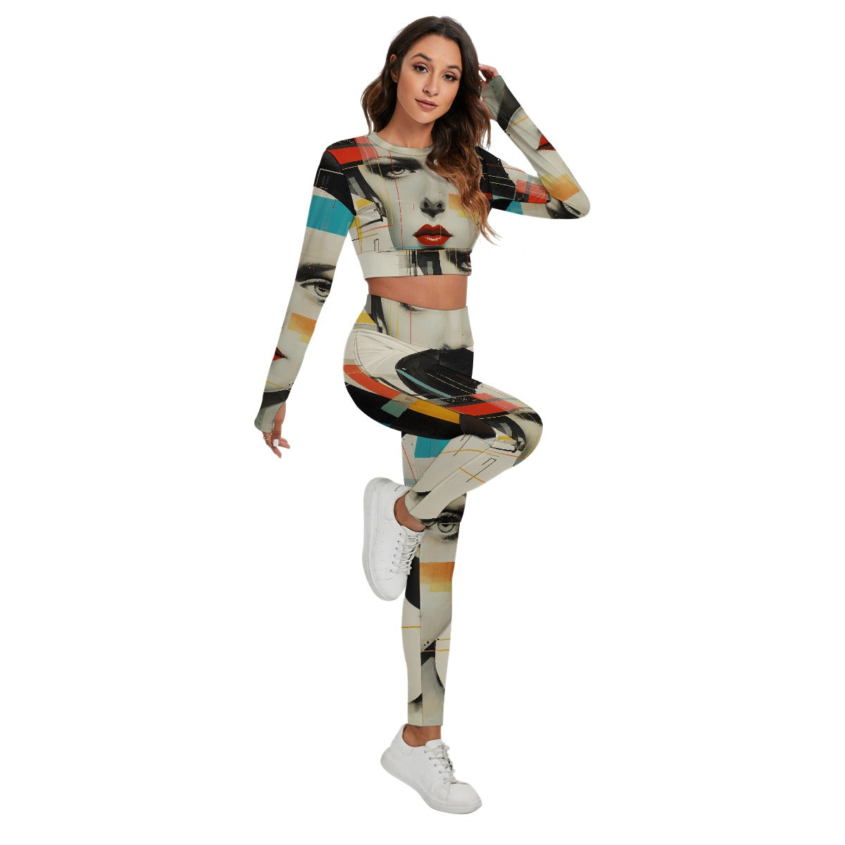 All-Over Print Women's Sport Set With Backless Top And Leggings