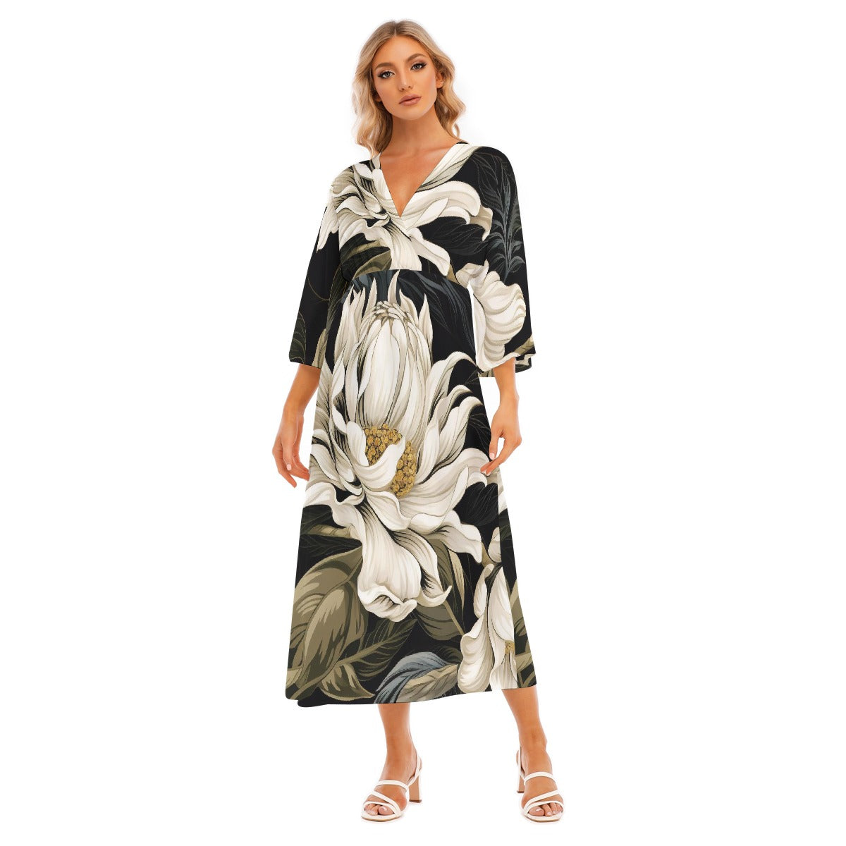 All-Over Print Women's Mid-Sleeve Long Dress