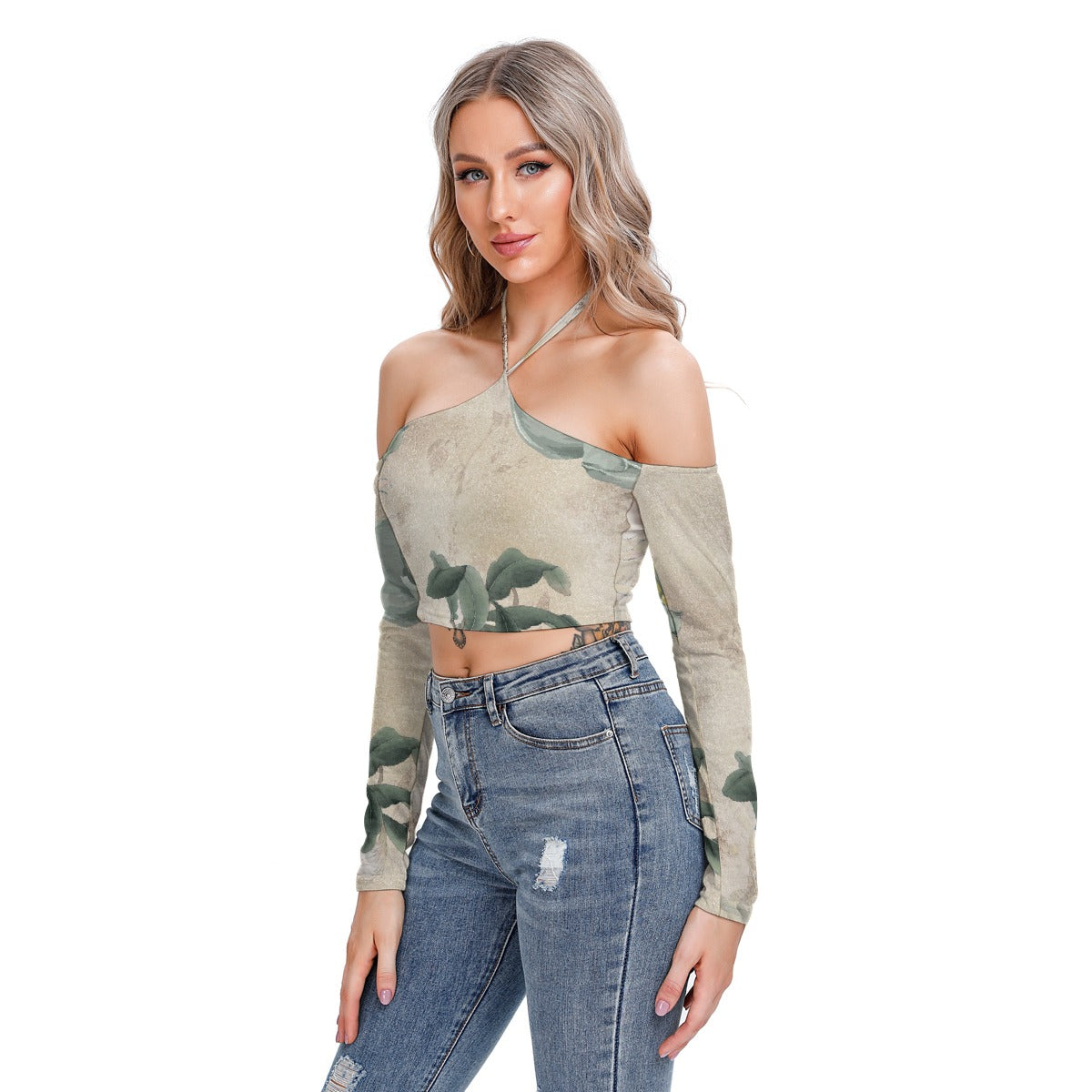 All-Over Print Women's Halter Lace-up Top