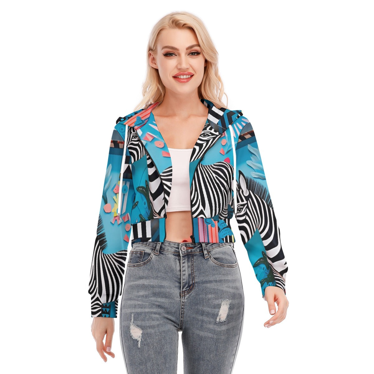 All-Over Print Women's Crop Top Hoodie With Zipper Closure