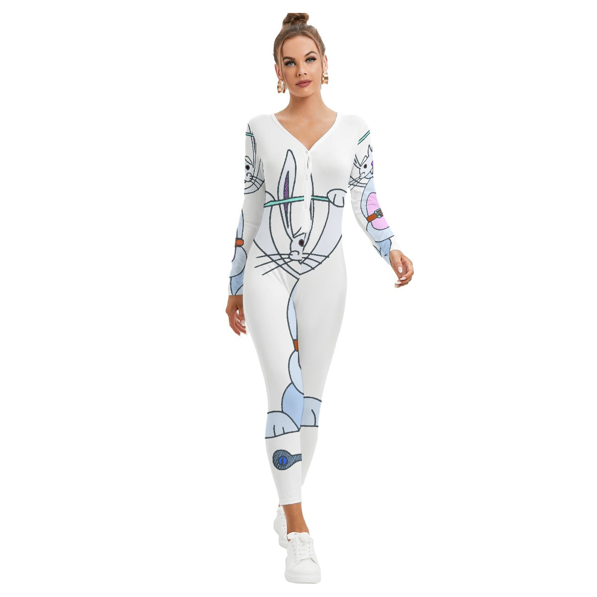 All-Over Print Women's Plunging Neck Jumpsuit