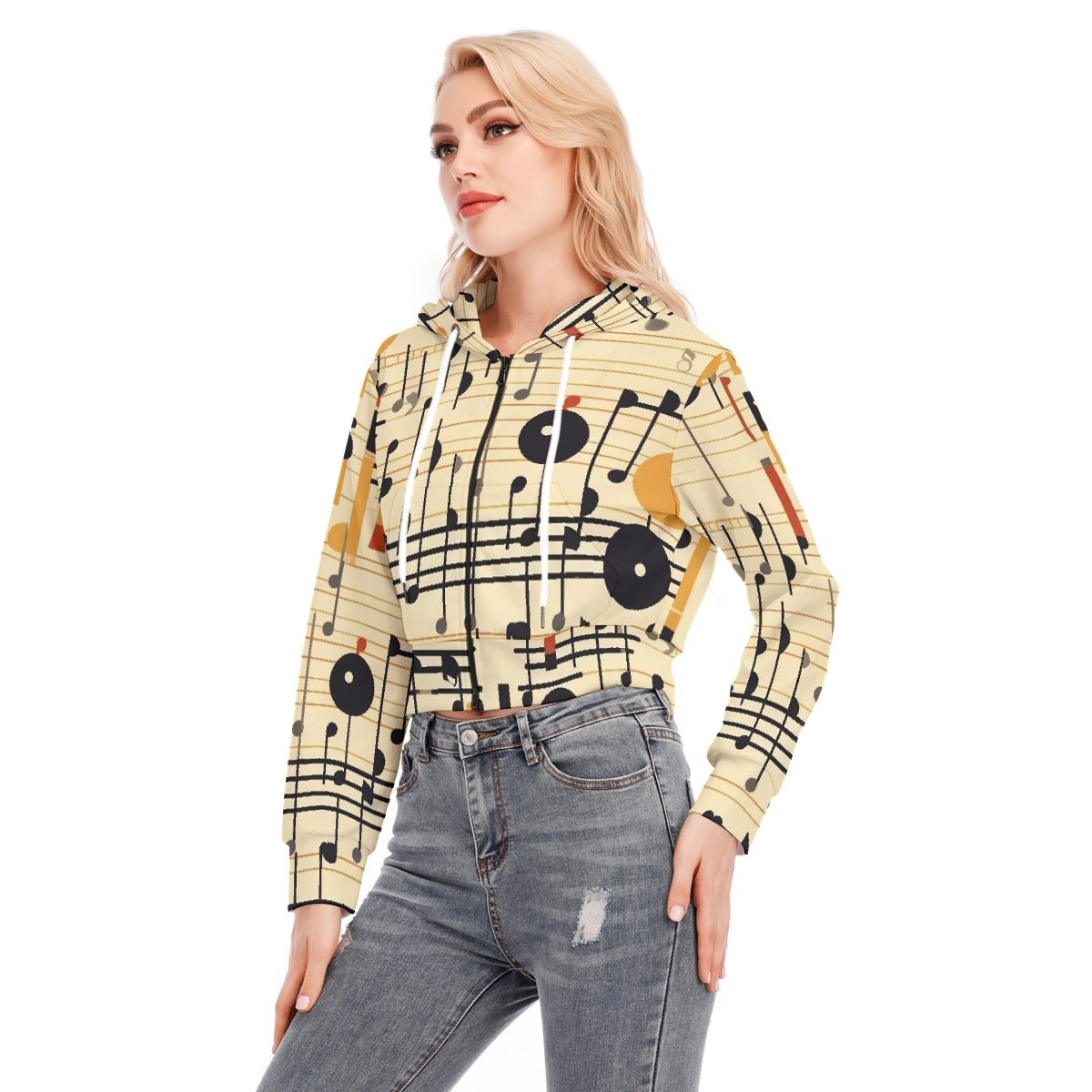 All-Over Print Women's Crop Top Hoodie With Zipper Closure