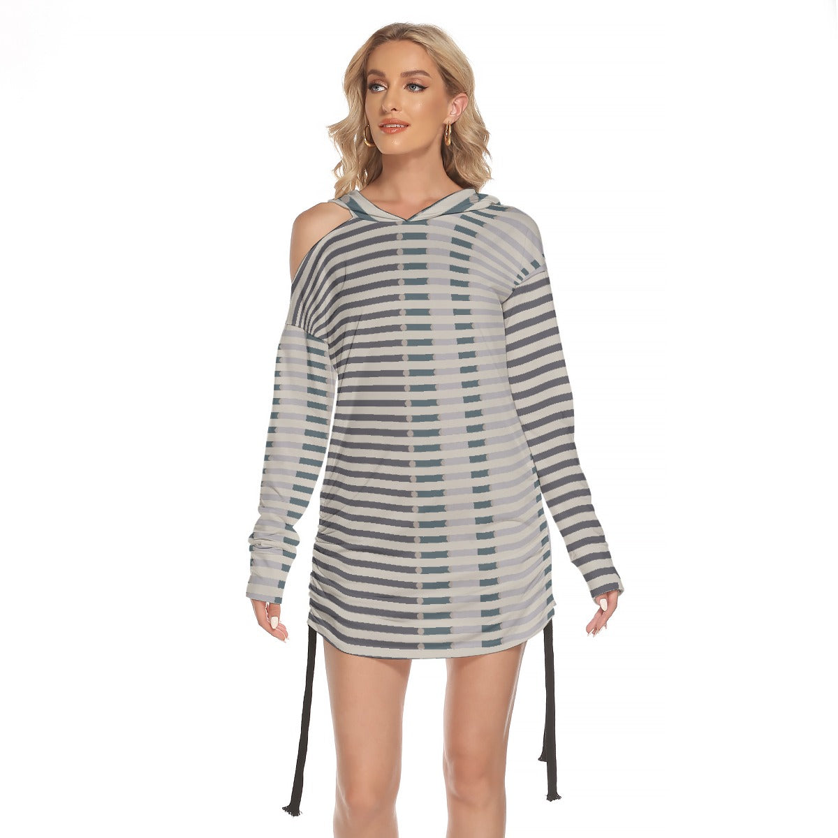 All-Over Print Women's One-shoulder Dress With Waist Shirring