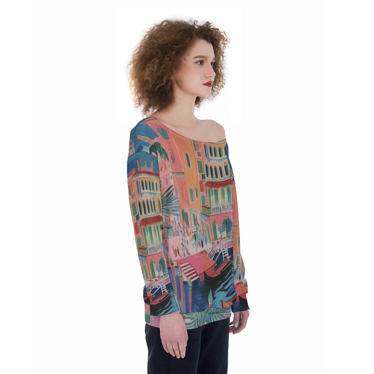 All-Over Print Oversized Women's Off-Shoulder Sweatshirt