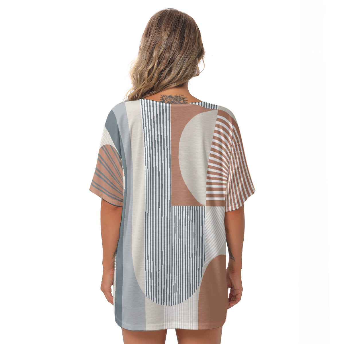 All-Over Print Women's Bat Sleeves V-Neck Blouse