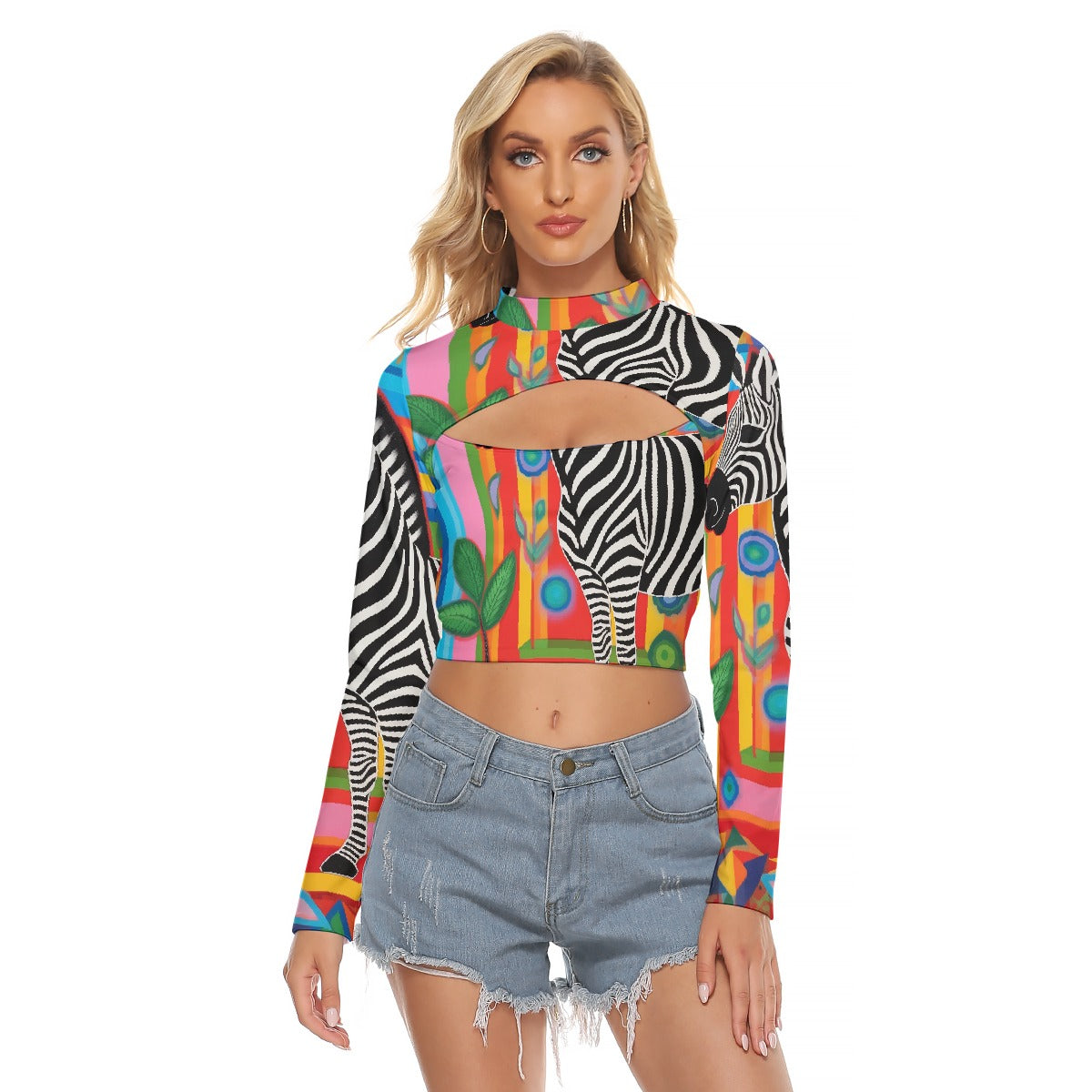 All-Over Print Women's Hollow Chest Keyhole Tight Crop Top