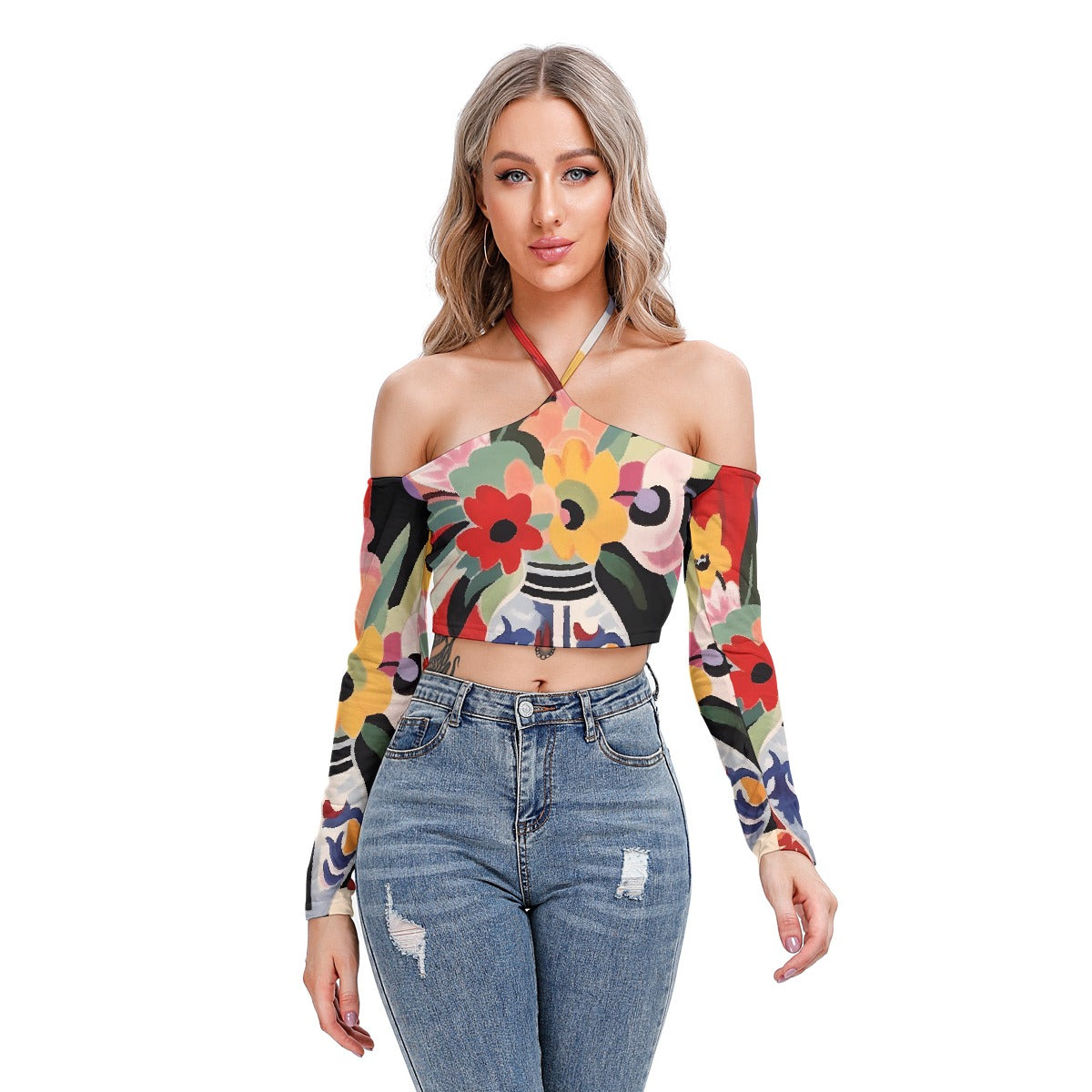All-Over Print Women's Halter Lace-up Top