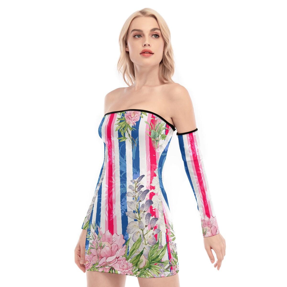 All-Over Print Women's Off-shoulder Back Lace-up Dress