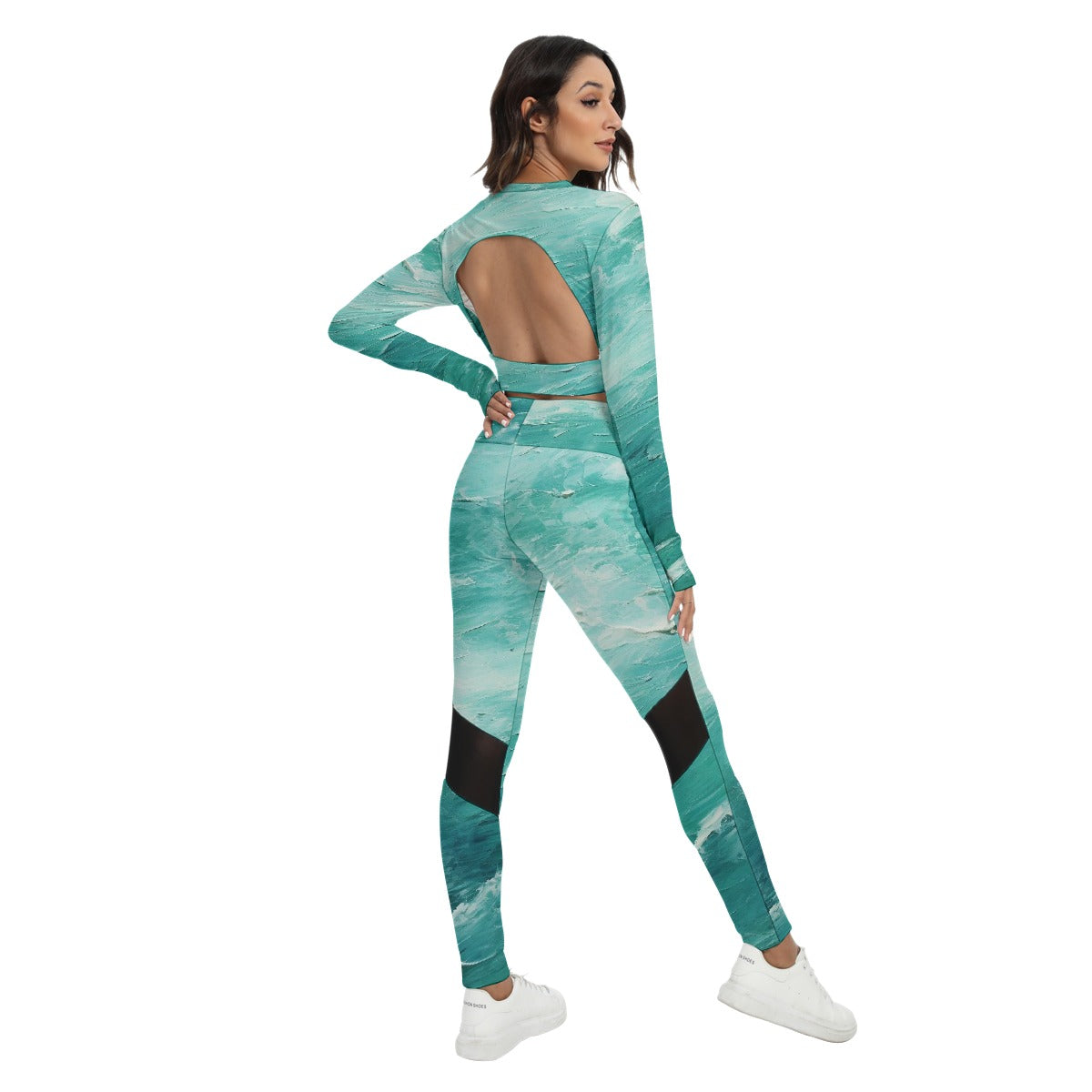 All-Over Print Women's Sport Set With Backless Top And Leggings