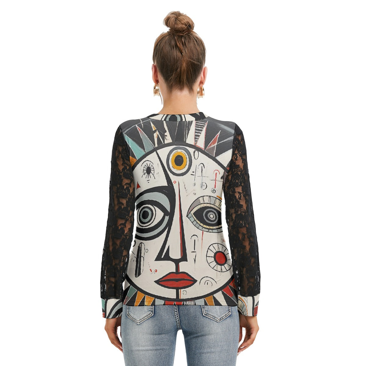 All-Over Print Women's T-shirt And Sleeve With Black Lace