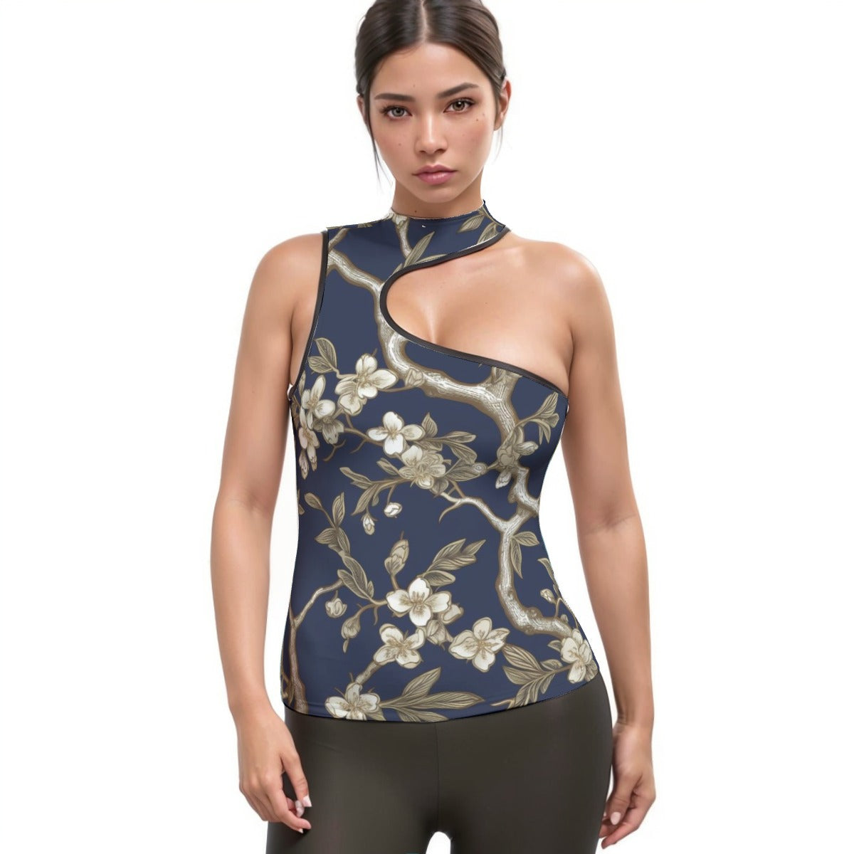 All-Over Print Women's Halter Sleeveless Asymmetrical Tank Top