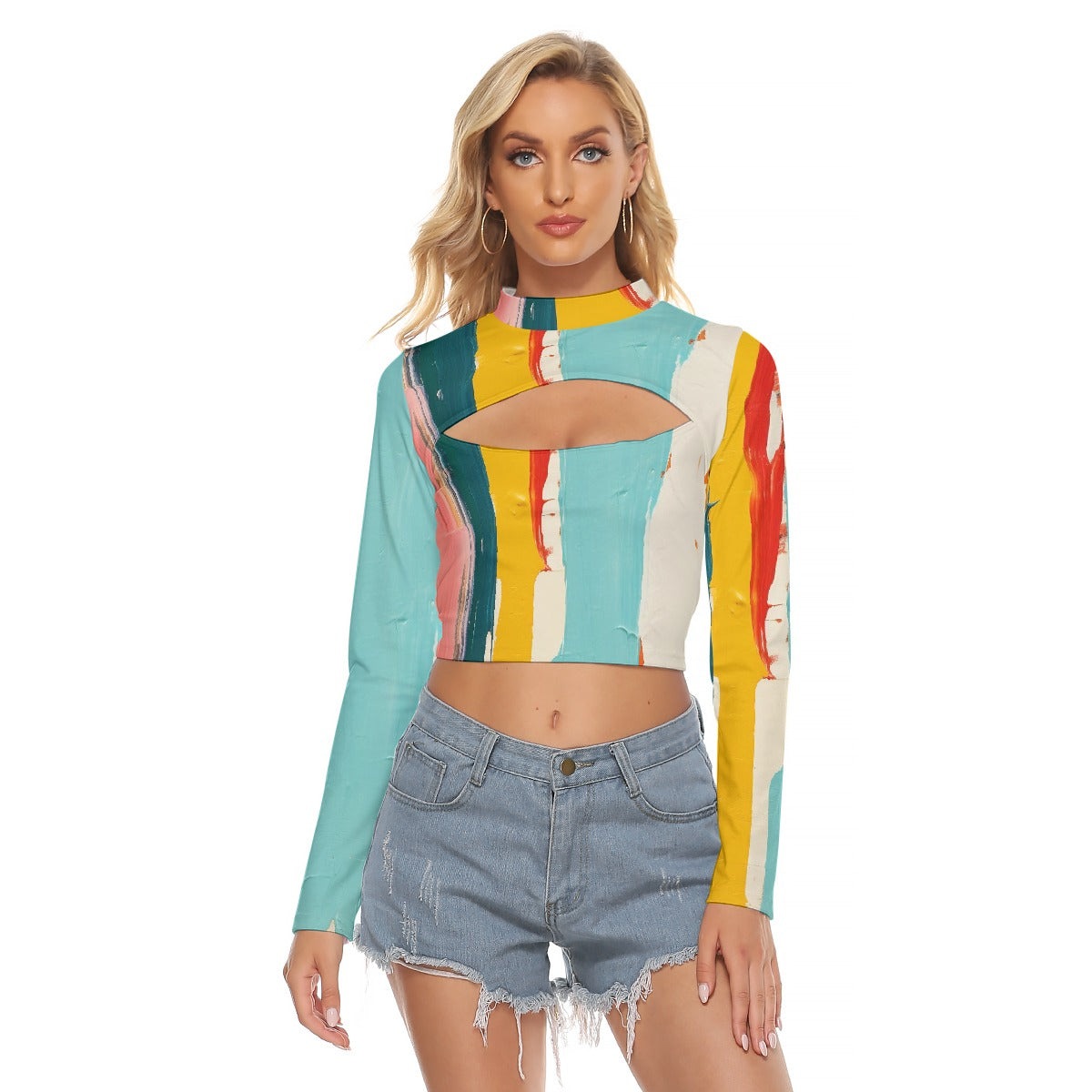 All-Over Print Women's Hollow Chest Keyhole Tight Crop Top