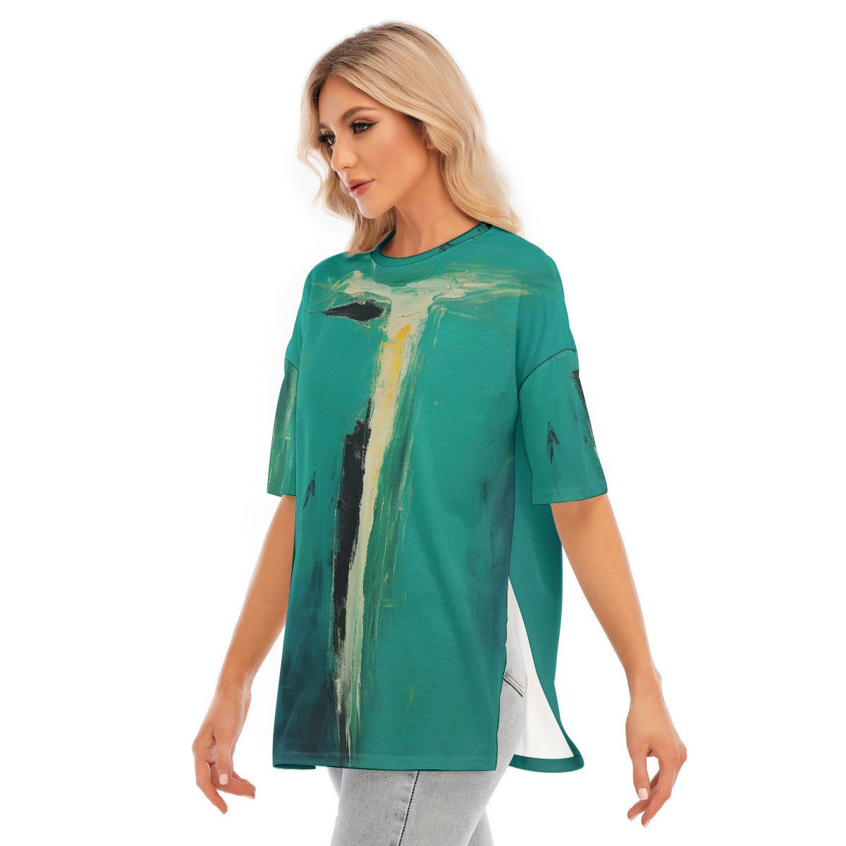 All-Over Print Women's Short Sleeves T-shirt With Hem Split