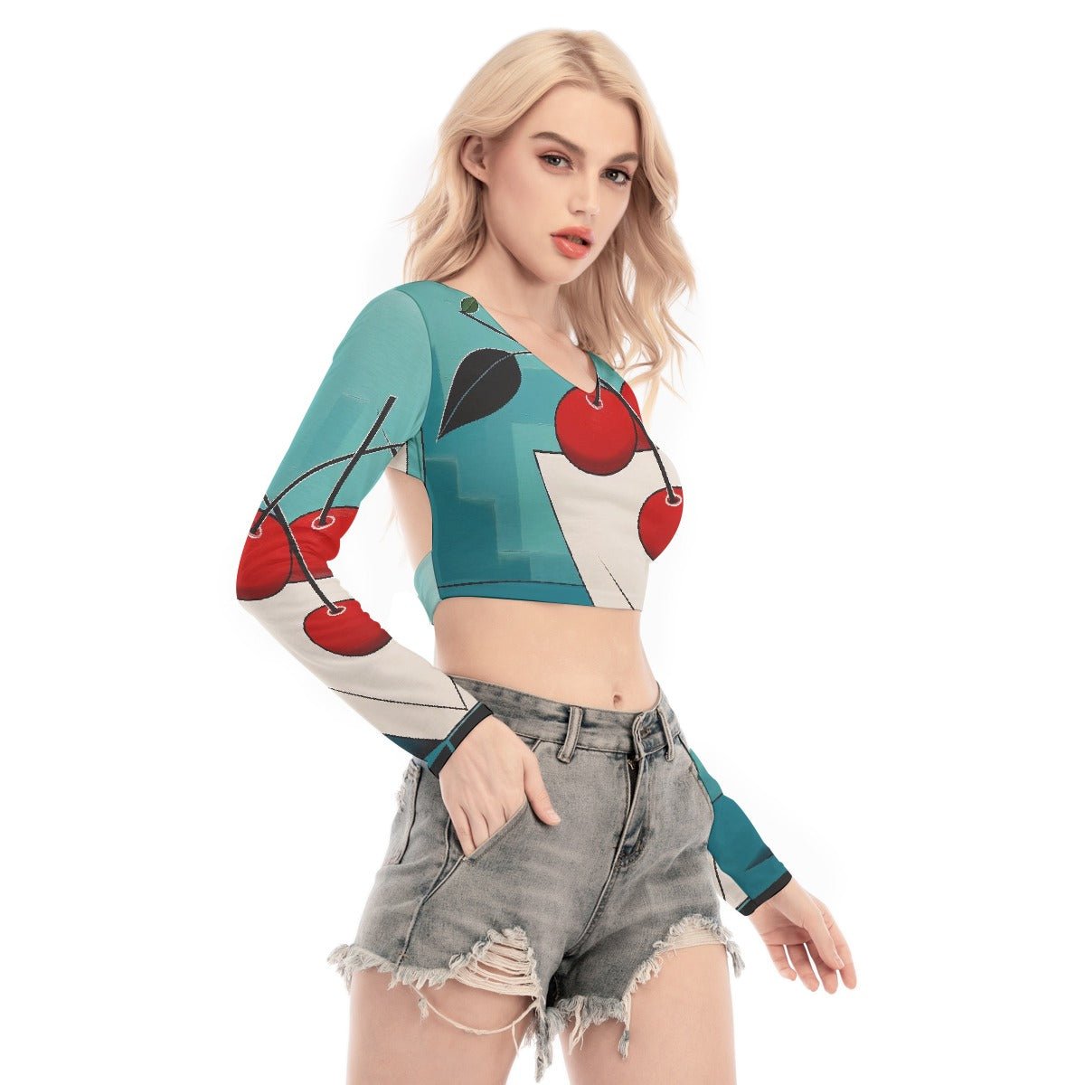 All-Over Print Women's Back Hollow T-shirt With Strap