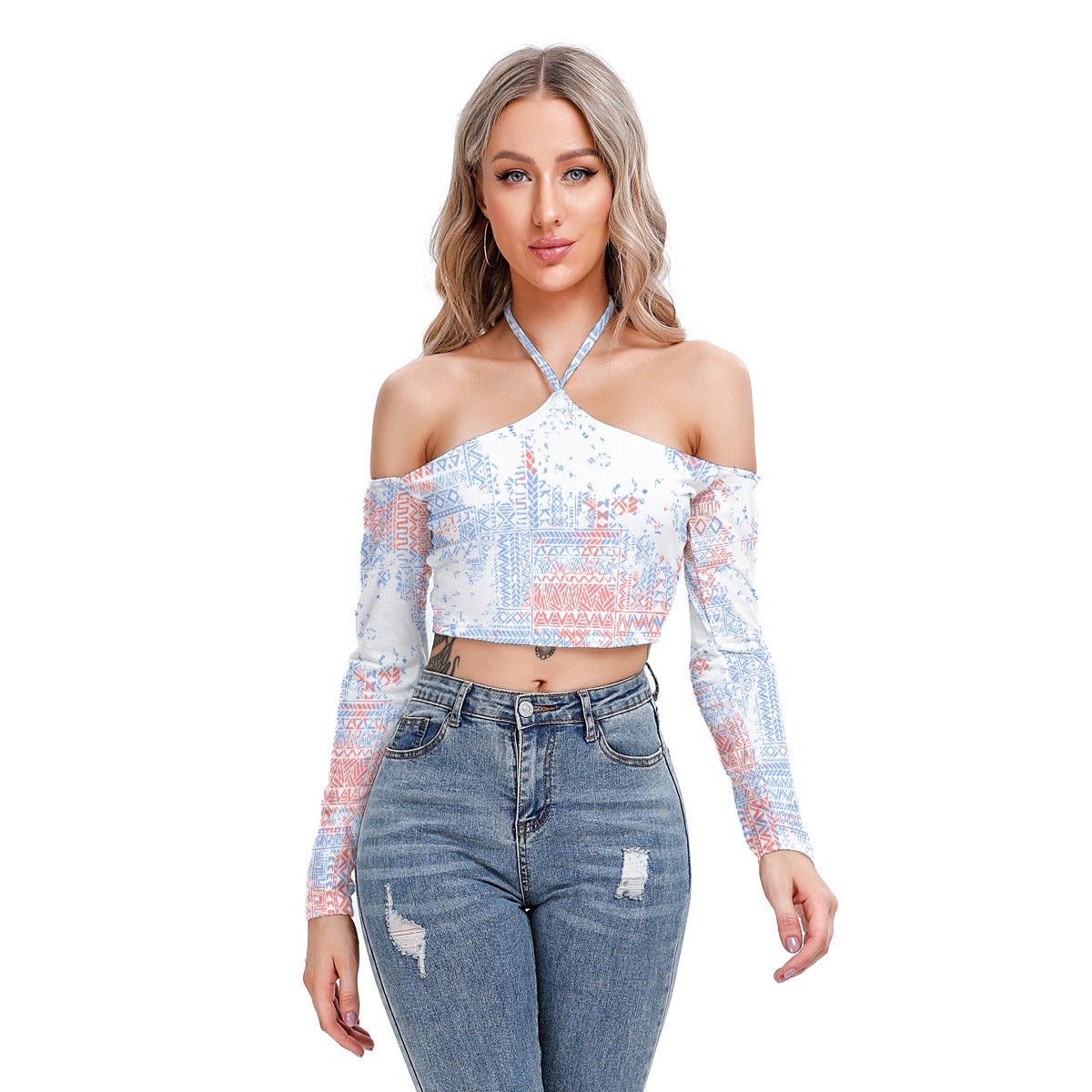 All-Over Print Women's Halter Lace-up Top