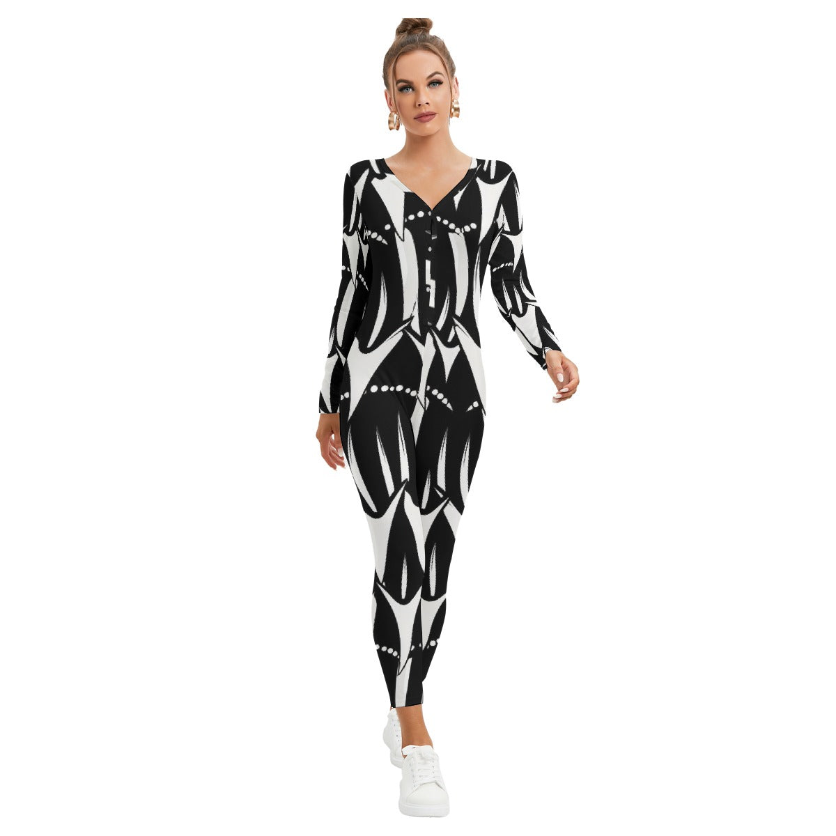All-Over Print Women's Plunging Neck Jumpsuit