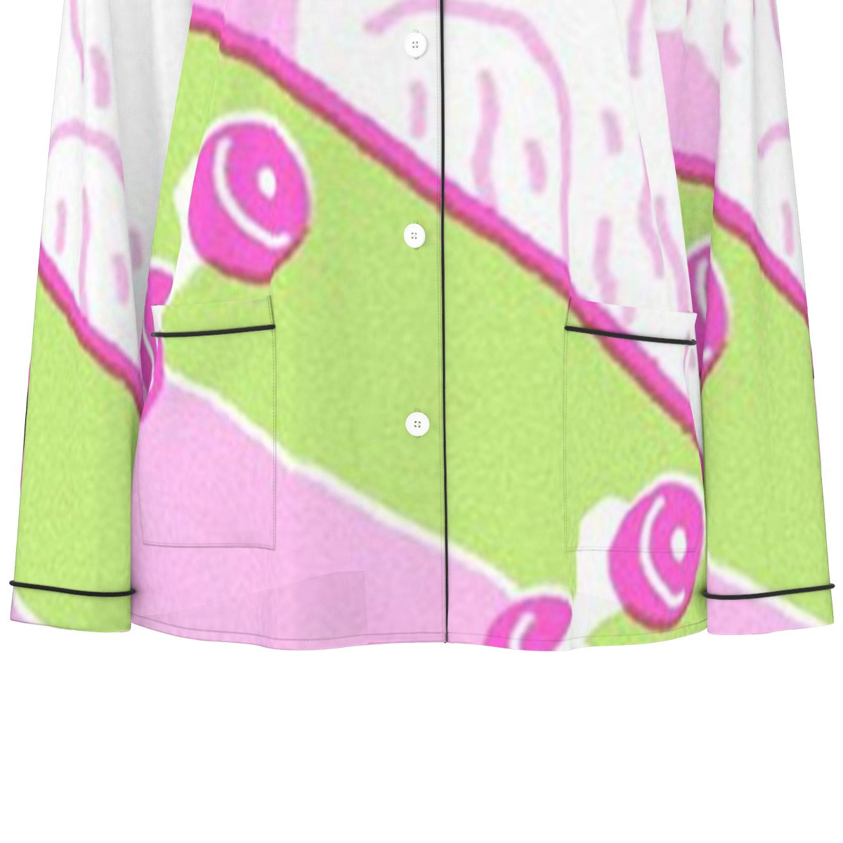 All-Over Print Women's Long Sleeve Pajama Set With Black Contrast Piping