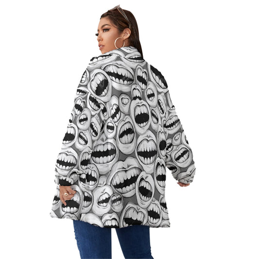 All-Over Print Unisex Borg Fleece Stand-up Collar Coat With Zipper Closure(Plus Size)