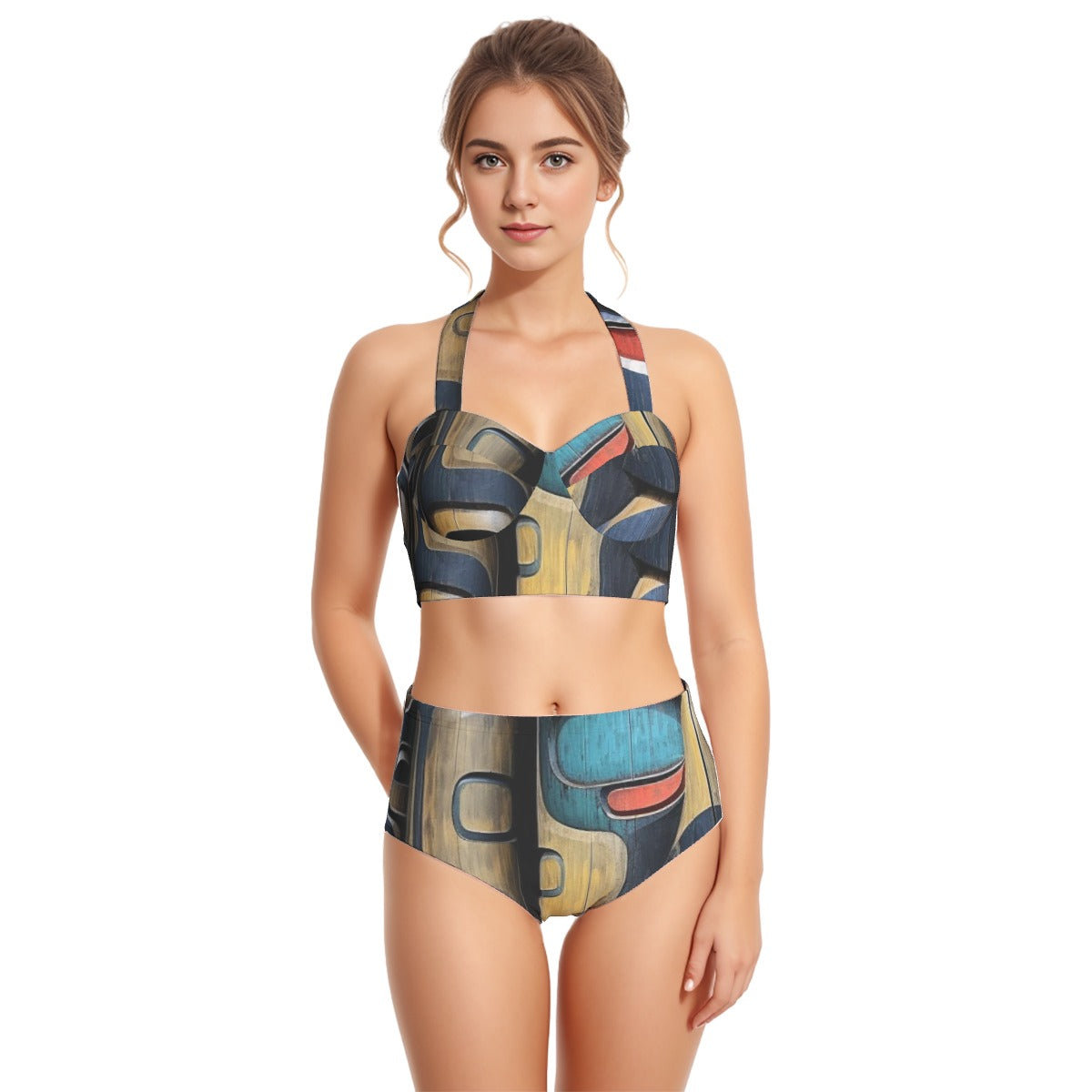 All-Over Print Women's Swimsuit Set With Halter