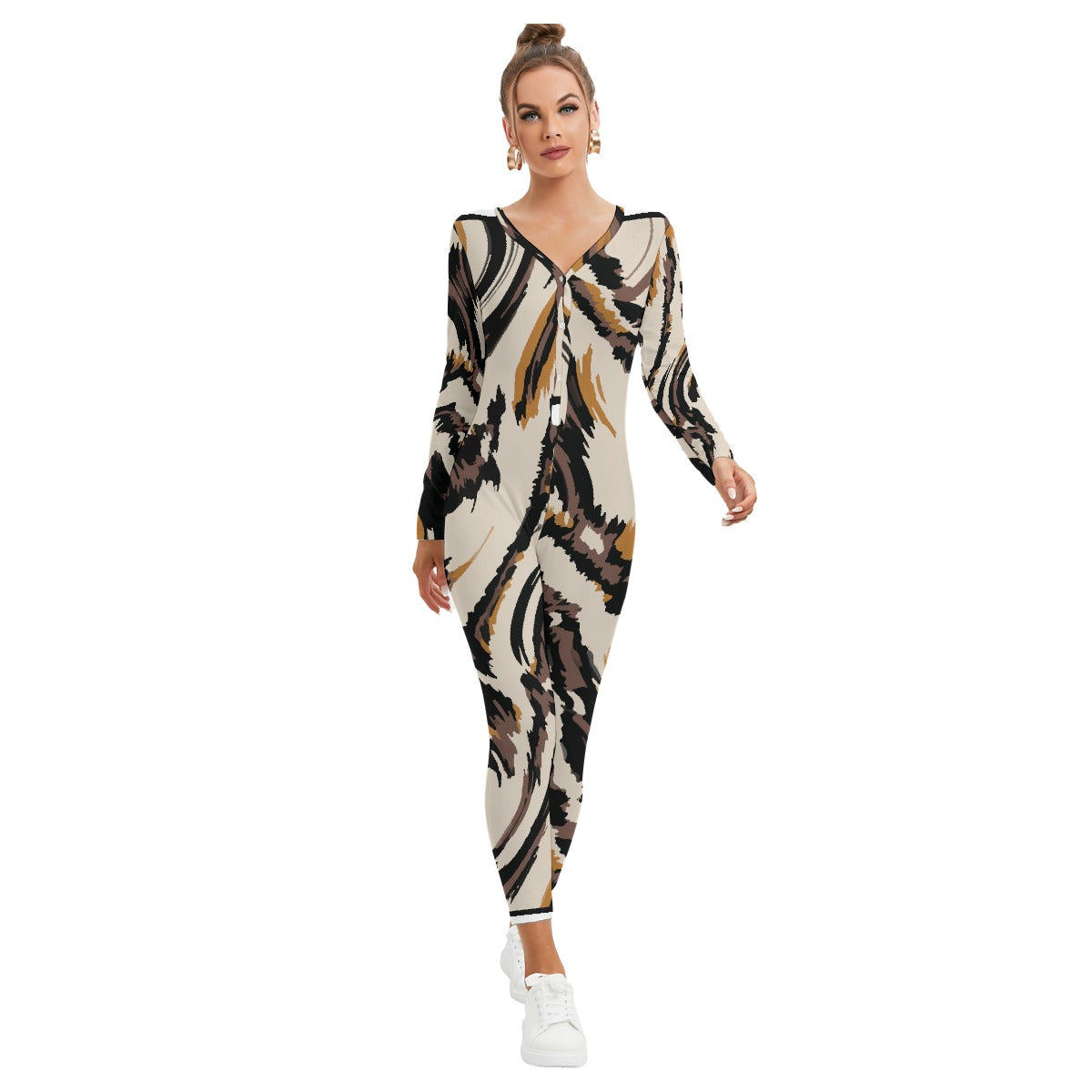 All-Over Print Women's Plunging Neck Jumpsuit