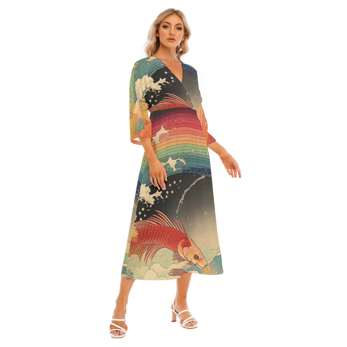 All-Over Print Women's Mid-Sleeve Long Dress