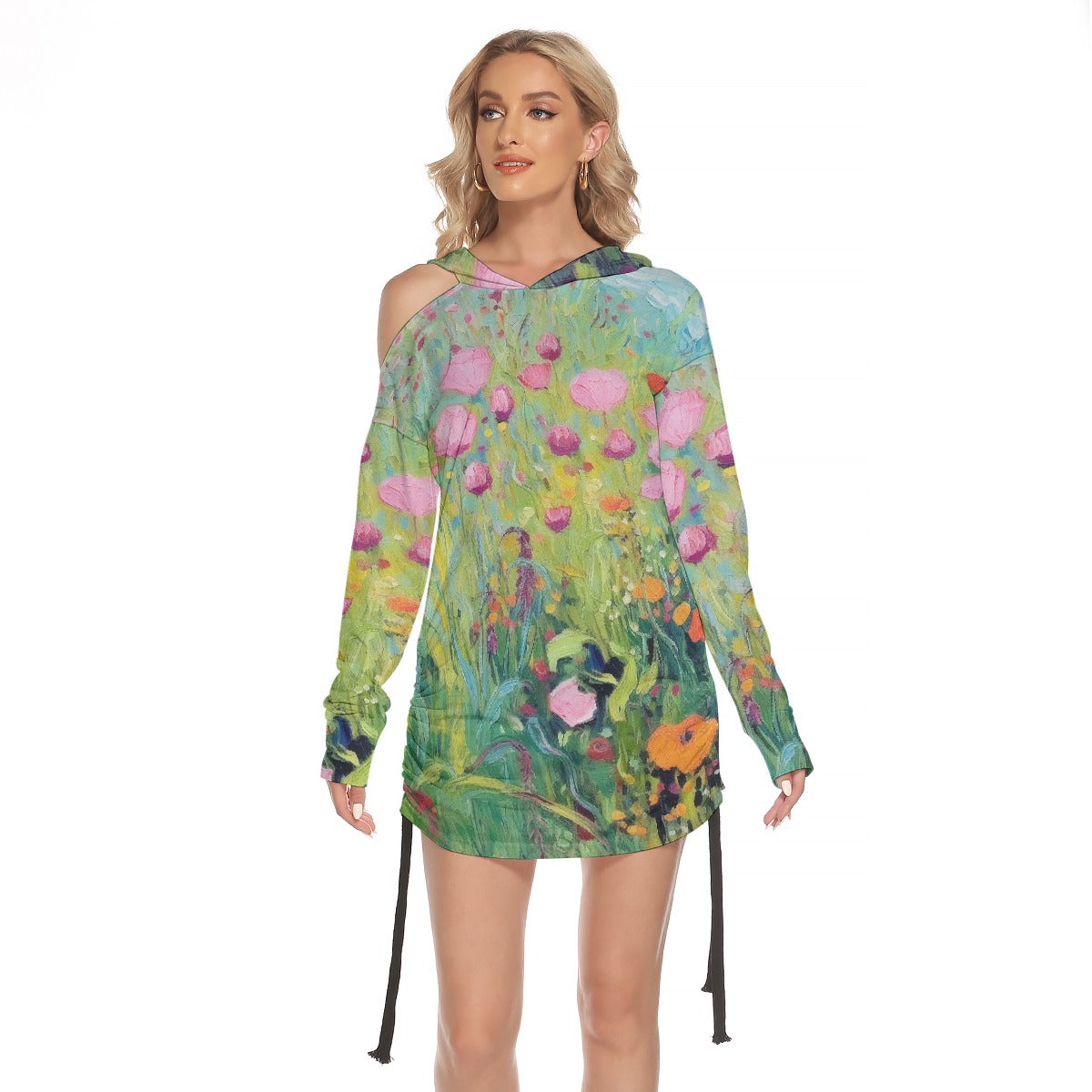 All-Over Print Women's One-shoulder Dress With Waist Shirring