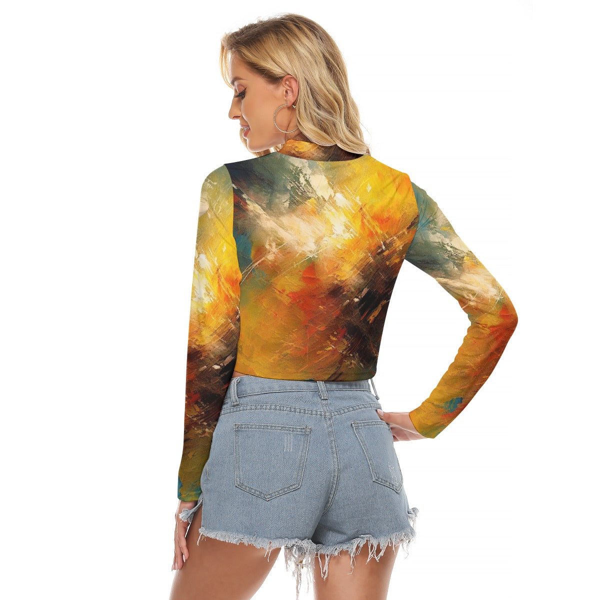 All-Over Print Women's Hollow Chest Keyhole Tight Crop Top