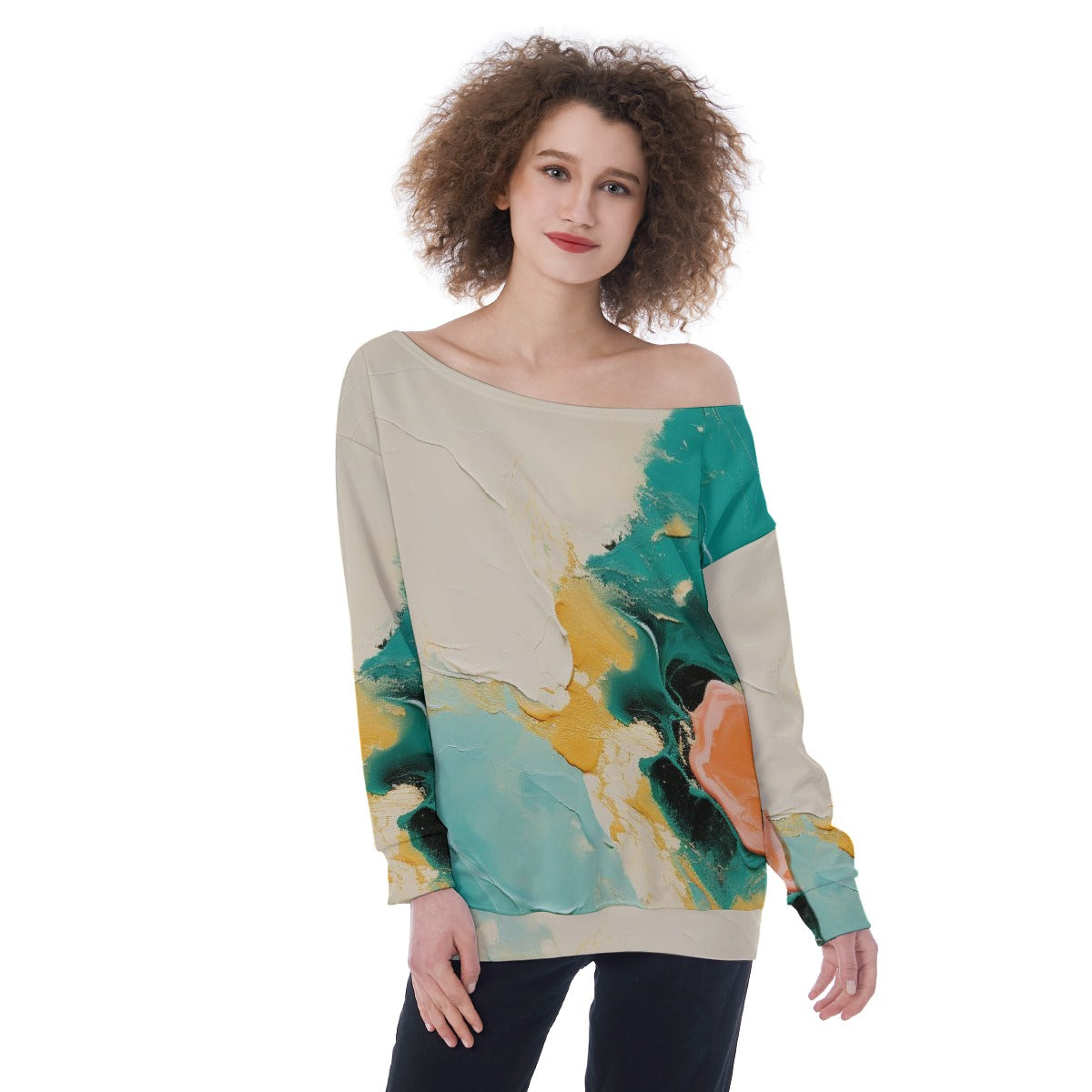 All-Over Print Oversized Women's Off-Shoulder Sweatshirt