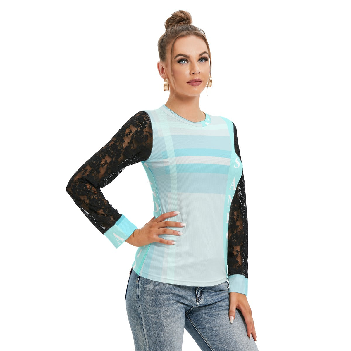 All-Over Print Women's T-shirt And Sleeve With Black Lace