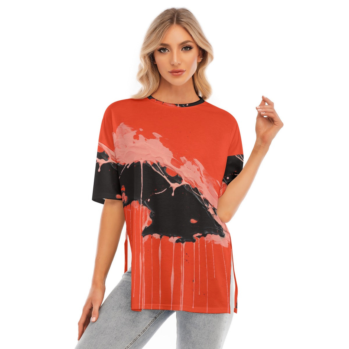 All-Over Print Women's Short Sleeves T-shirt With Hem Split
