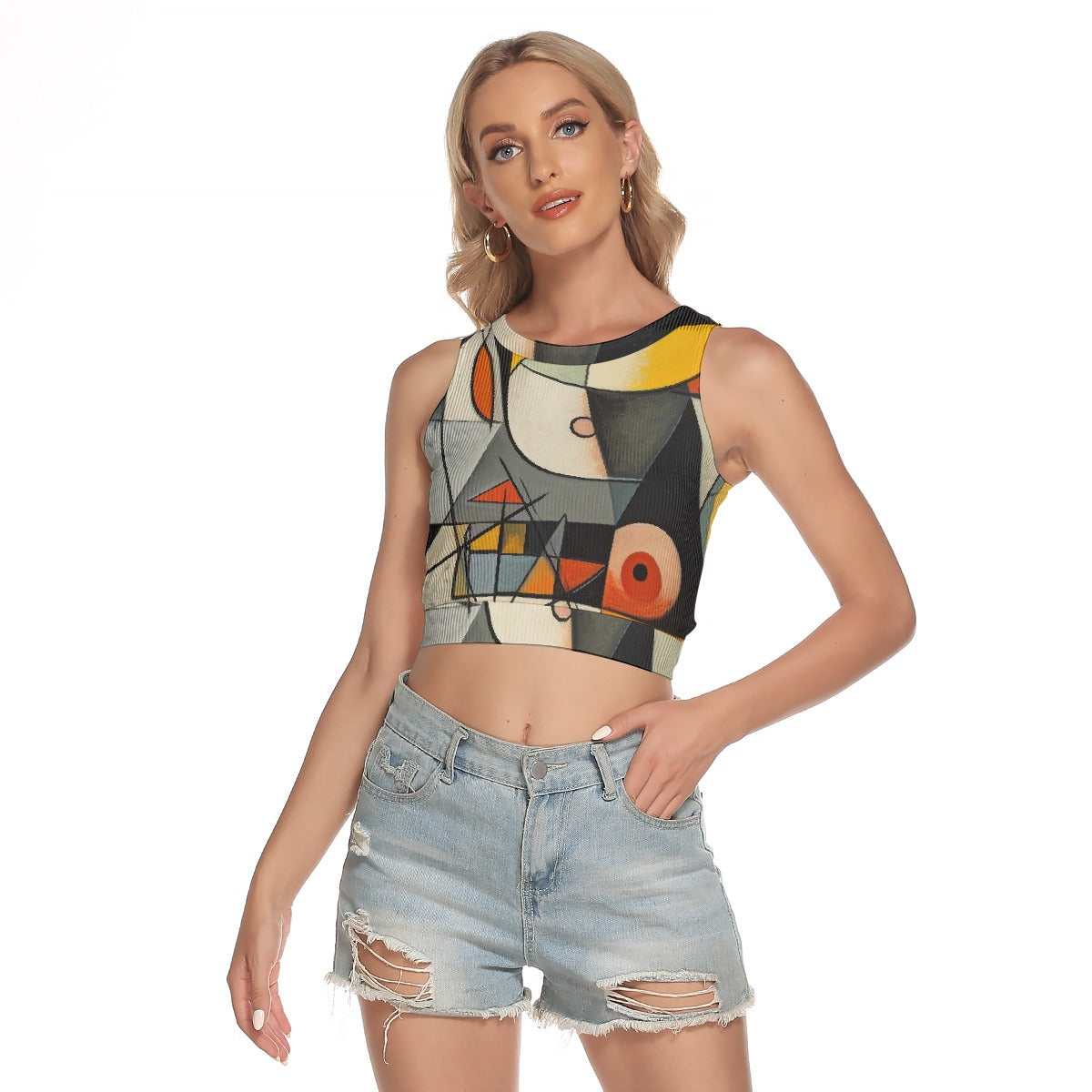 All-Over Print Women's Sleeveless Back Hollow Crop Top