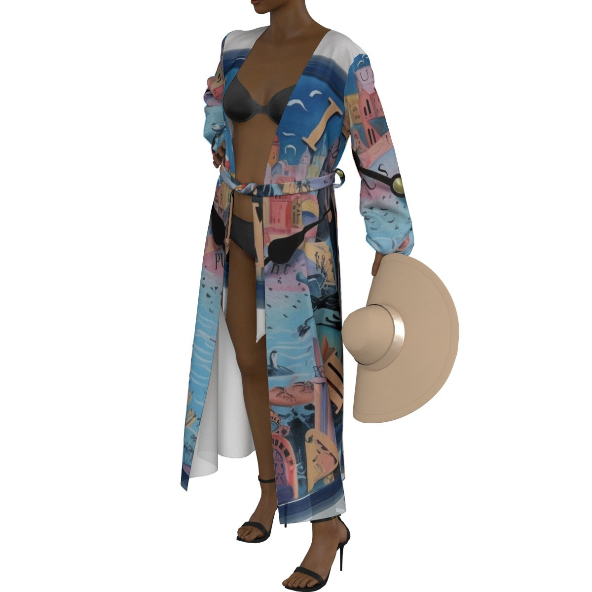 All-Over Print Women's Lace-up Chiffon Robe