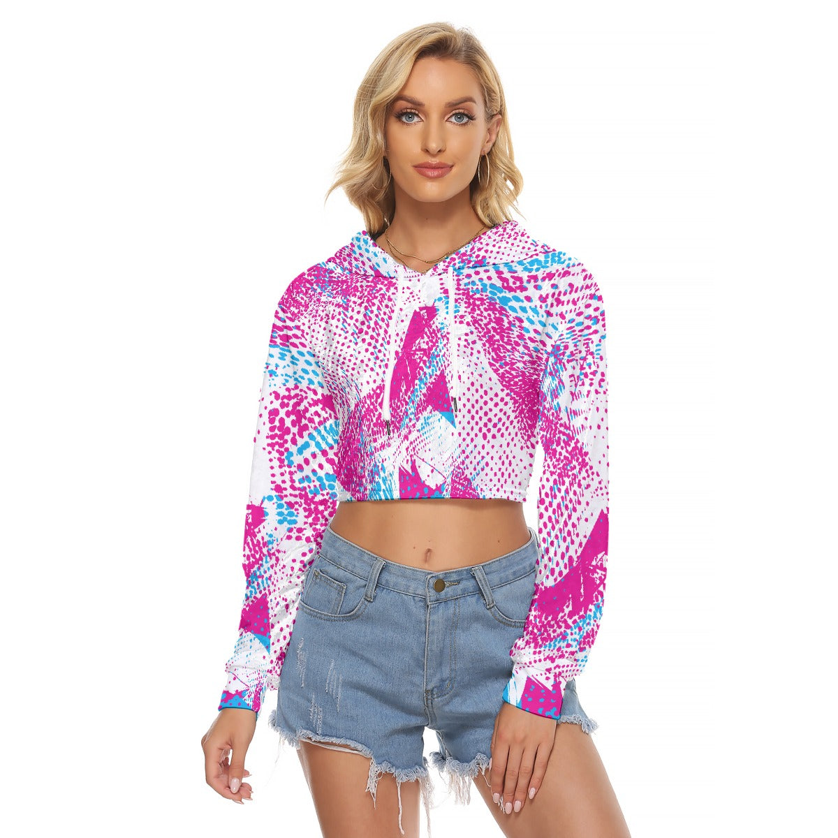 All-Over Print Women's Crop Top Hoodie|Velvet