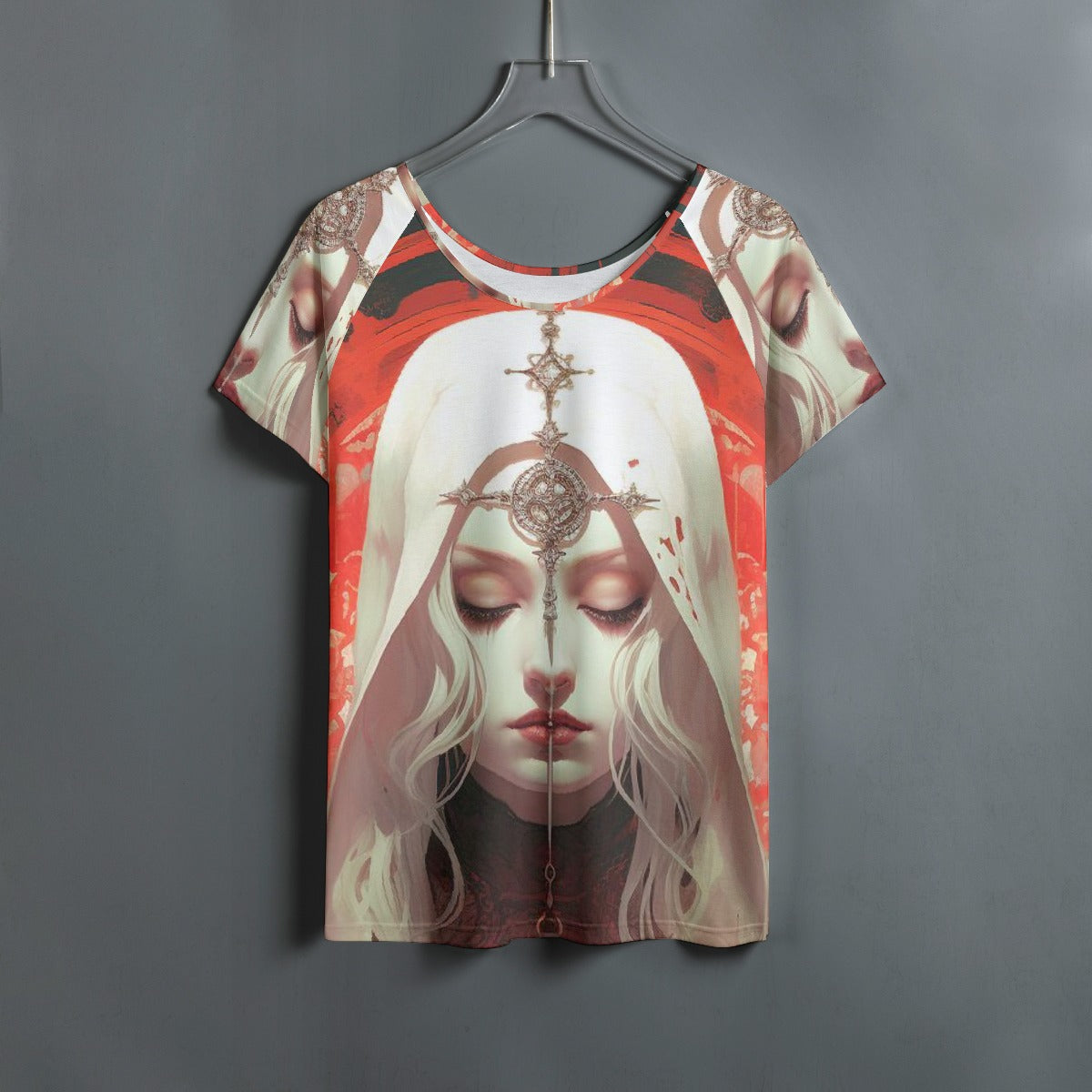 All-Over Print Women's Round Neck T-shirt With Raglan Sleeve