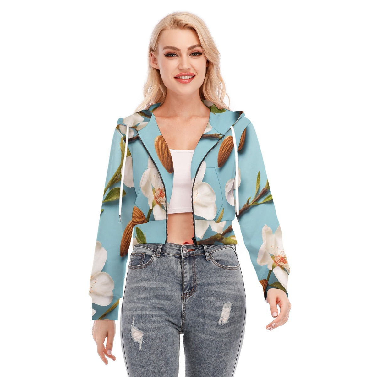 All-Over Print Women's Crop Top Hoodie With Zipper Closure