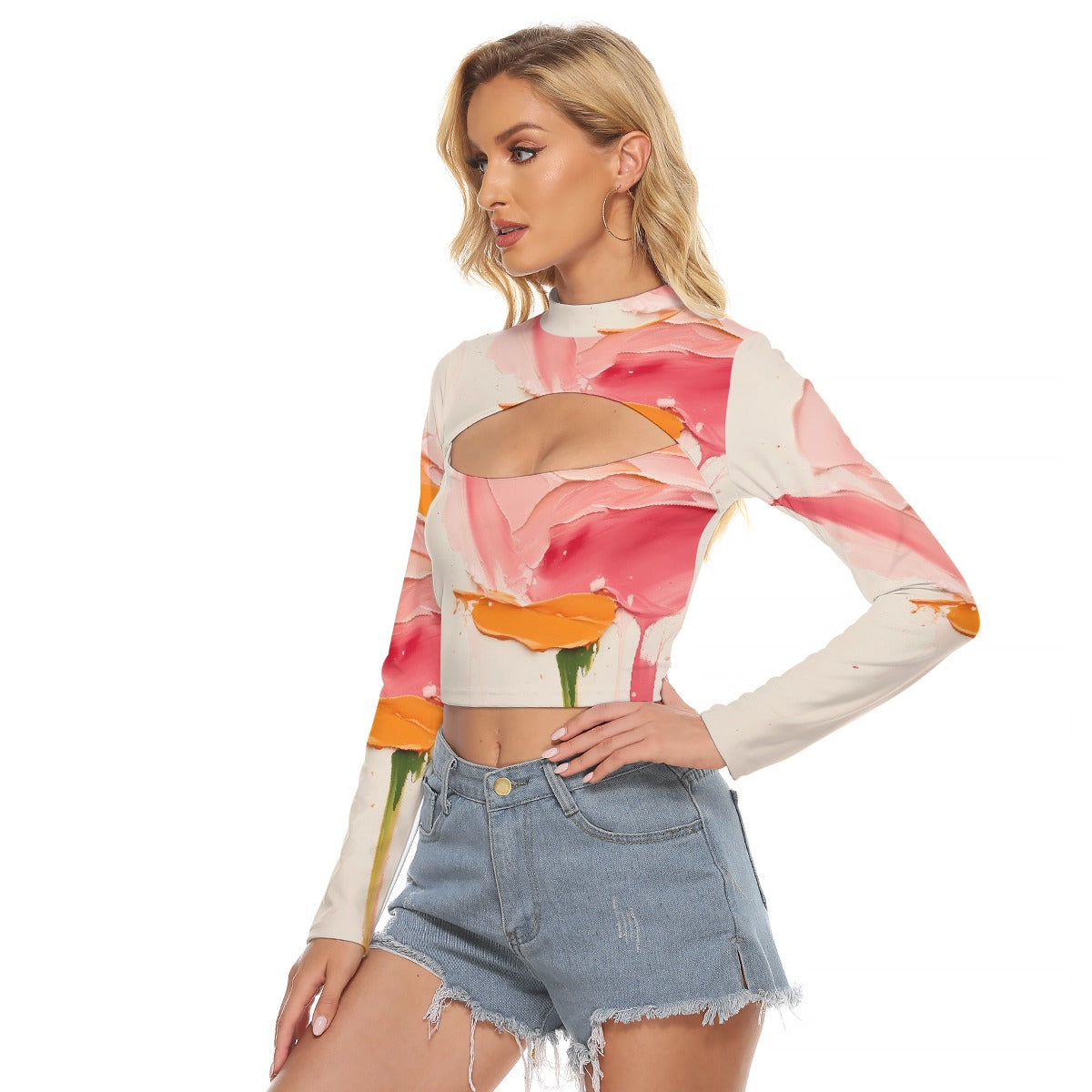 All-Over Print Women's Hollow Chest Keyhole Tight Crop Top